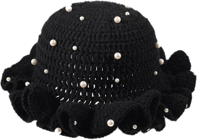 Ahouws Crochet Bucket Hat Women Trendy Knit Floppy Cap Cute Boho Handmade Beanies Outdoor Boho Travel Fishing Hat - Image 1